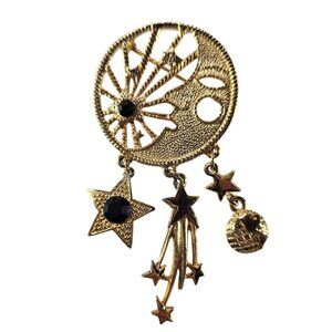 Gold-Tone Celestial Brooch With Dangling Stars & Moon Design space  galaxy